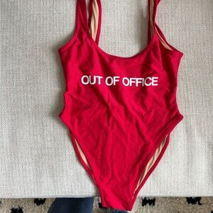 Red “Out of Office” One Piece Swimsuit